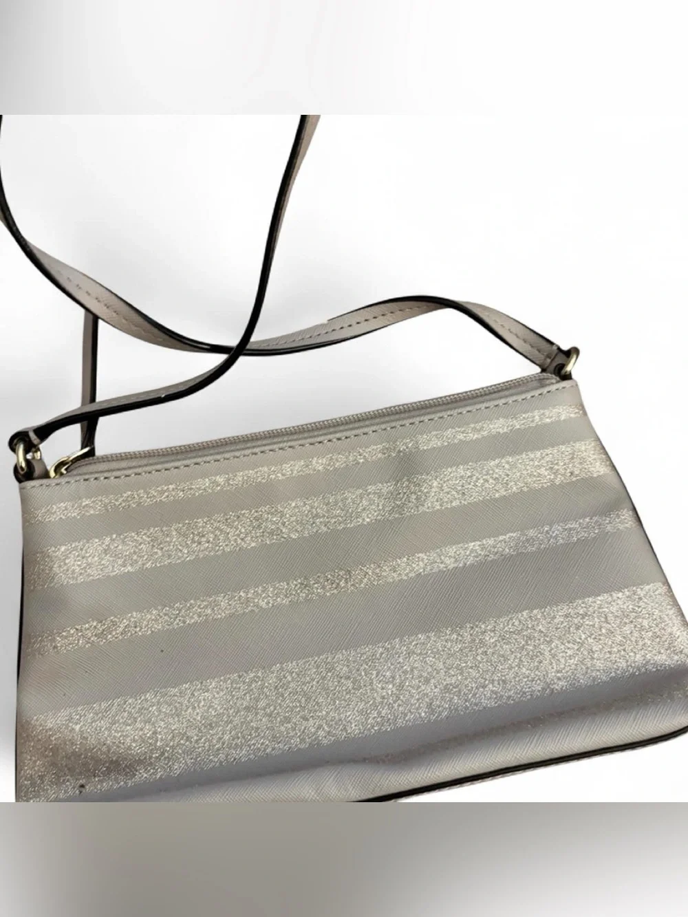 kate spade Metallic Stripe Taupe Crossbody Bag